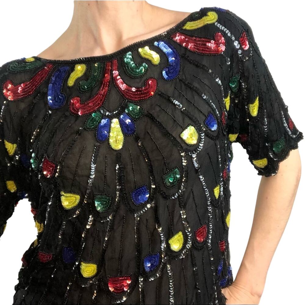 Vintage sequin short sleeve blouse M
